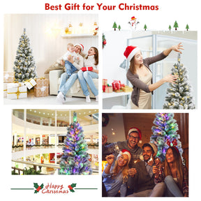 1.5M/1.8M Pre-Lit Artificial Christmas Tree Colored LED Lights Hinged Decor w/ Mixed Branches