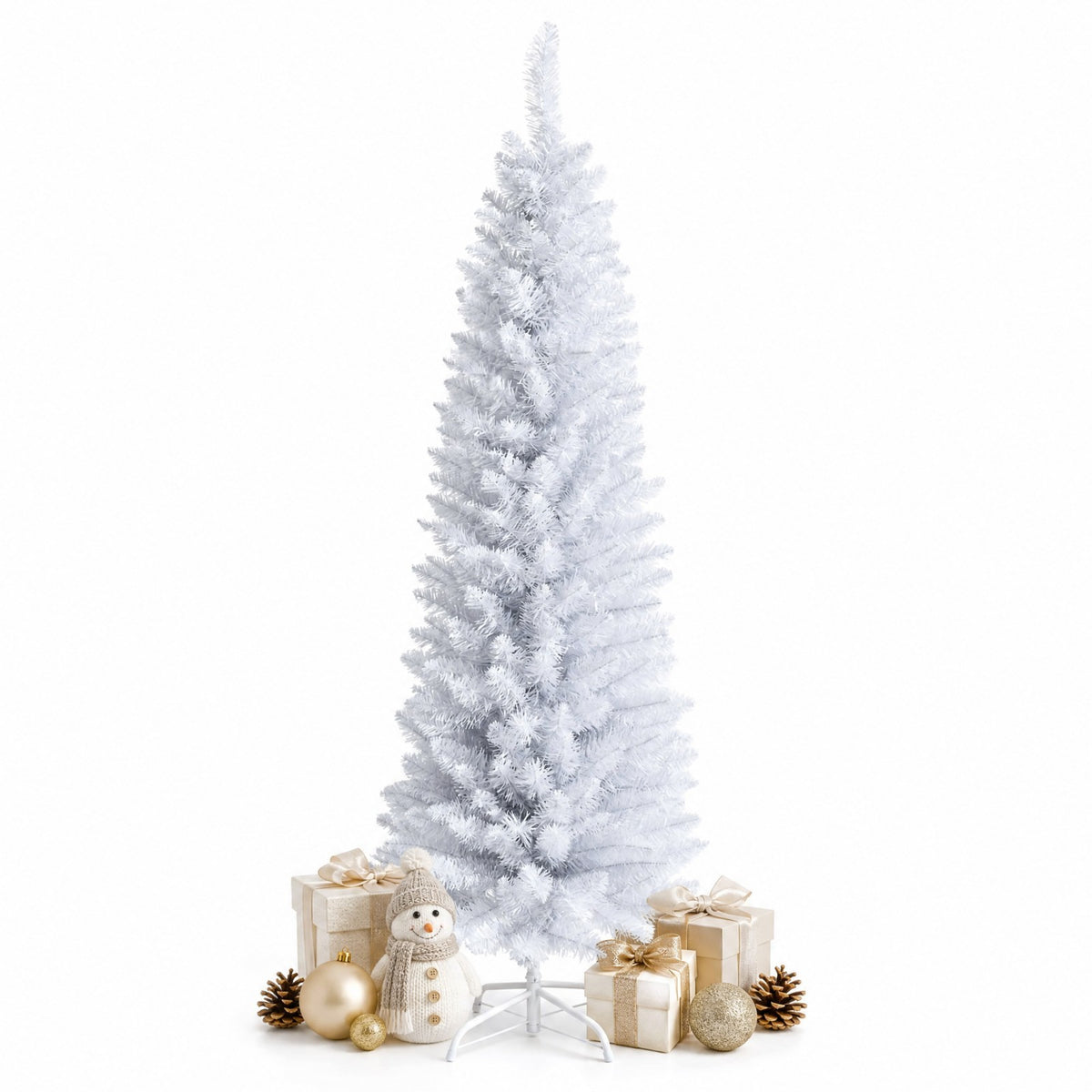 Hikidspace Artificial Pencil Christmas Tree W/ PVC Branch Tips for Holiday Decoration White