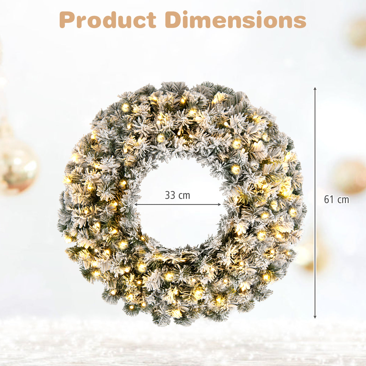 Hikidspace 61CM Flocked Christmas Wreath with Timer for Front Door