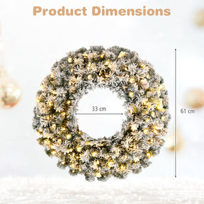 Hikidspace 61CM Flocked Christmas Wreath with Timer for Front Door