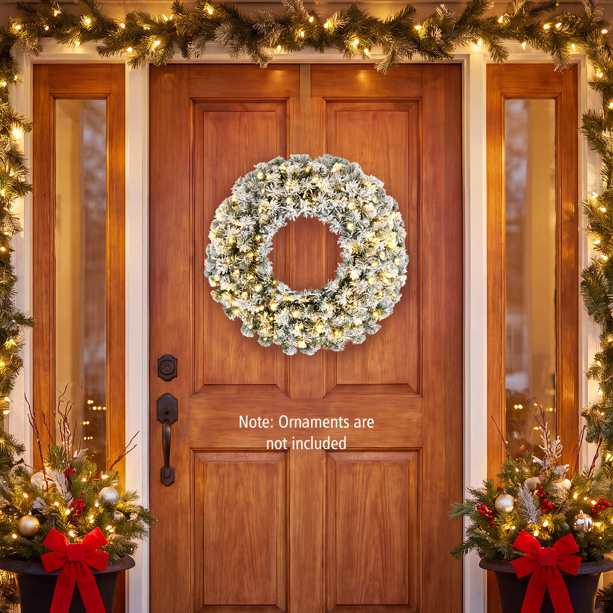 Hikidspace 61CM Flocked Christmas Wreath with Timer for Front Door