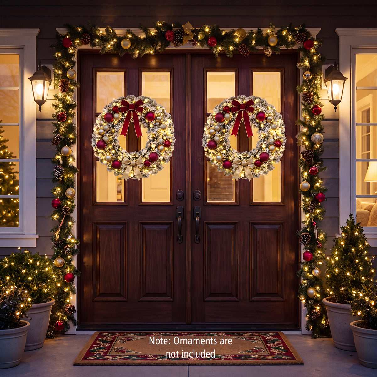 Hikidspace 61CM Flocked Christmas Wreath with Timer for Front Door