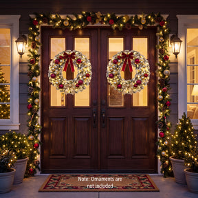 Hikidspace 61CM Flocked Christmas Wreath with Timer for Front Door