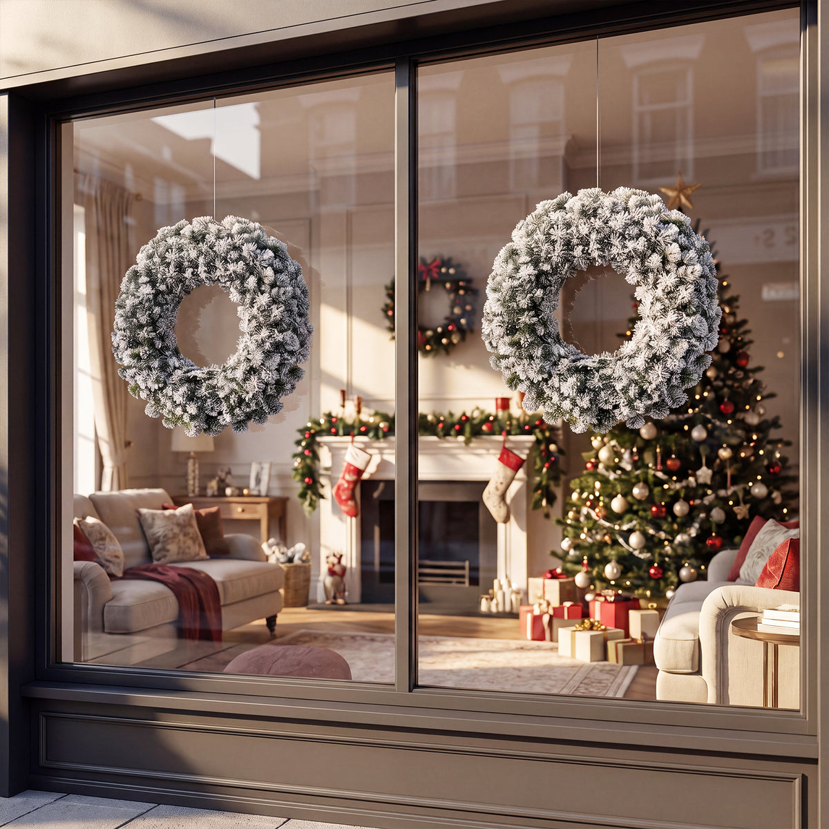 Hikidspace 61CM Flocked Christmas Wreath with Timer for Front Door