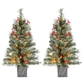 90 CM Artificial Entrance Christmas Tree, Pre-lit Potted Xmas Tree with 125 Branch Tips