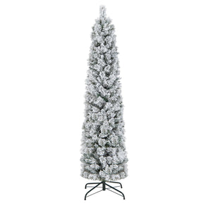 186CM Slim Christmas Tree, Flocked Xmas Tree with 373 Branch Tips