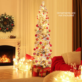 186CM Slim Christmas Tree, Flocked Xmas Tree with 373 Branch Tips