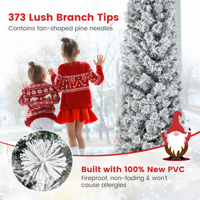 186CM Slim Christmas Tree, Flocked Xmas Tree with 373 Branch Tips