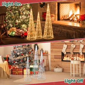 Set of 3 Pre-lit Christmas Cone Trees, Xmas Decorative Conic Tree Set