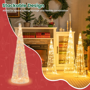 Set of 3 Pre-lit Christmas Cone Trees, Xmas Decorative Conic Tree Set