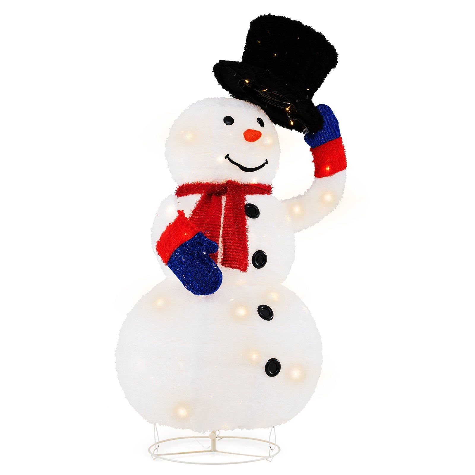 130CM Pre-Lit Christmas Snowman with 120 Built-in LED Lights, Xmas Snowman w/ Up/Down Swing Hat, Timer, Zip Ties & Ground Stakes