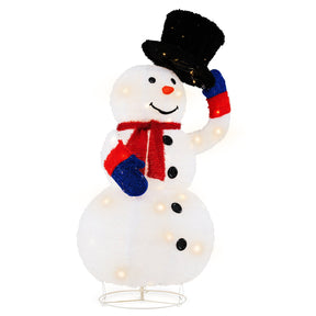 130CM Pre-Lit Christmas Snowman with 120 Built-in LED Lights, Xmas Snowman w/ Up/Down Swing Hat, Timer, Zip Ties & Ground Stakes