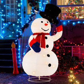 130CM Pre-Lit Christmas Snowman with 120 Built-in LED Lights, Xmas Snowman w/ Up/Down Swing Hat, Timer, Zip Ties & Ground Stakes