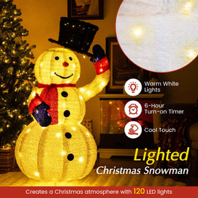 130CM Pre-Lit Christmas Snowman with 120 Built-in LED Lights, Xmas Snowman w/ Up/Down Swing Hat, Timer, Zip Ties & Ground Stakes
