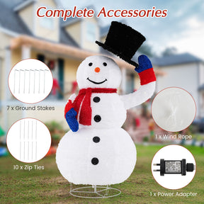 130CM Pre-Lit Christmas Snowman with 120 Built-in LED Lights, Xmas Snowman w/ Up/Down Swing Hat, Timer, Zip Ties & Ground Stakes