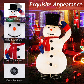 130CM Pre-Lit Christmas Snowman with 120 Built-in LED Lights, Xmas Snowman w/ Up/Down Swing Hat, Timer, Zip Ties & Ground Stakes