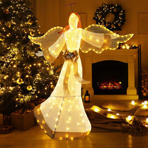 160CM Christmas Pre-Lit Angel, Outdoor Lighted Angel w/ Halo