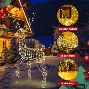 180CM Pre-Lit Christmas Reindeer, 3D Buck Xmas Decoration with 300 Warm White LED Lights