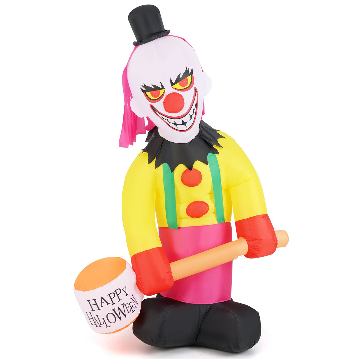 240 CM Giant Halloween Inflatables, Head Turning Clown with Hammer