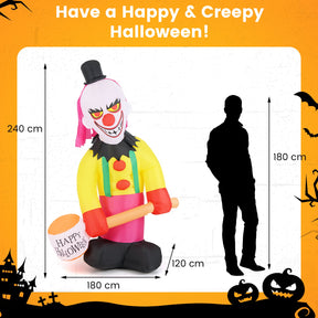 240 CM Giant Halloween Inflatables, Head Turning Clown with Hammer