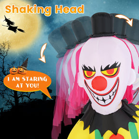 240 CM Giant Halloween Inflatables, Head Turning Clown with Hammer
