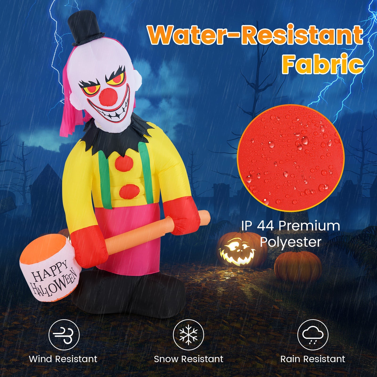 240 CM Giant Halloween Inflatables, Head Turning Clown with Hammer