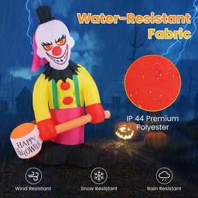 240 CM Giant Halloween Inflatables, Head Turning Clown with Hammer