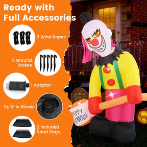 240 CM Giant Halloween Inflatables, Head Turning Clown with Hammer
