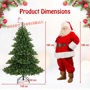 180 CM Pre-Lit Artificial Christmas Tree, Hinged Xmas Full Tree w/ 3 Color Temperatures, 7 Modes, 400 Warm White LED Lights