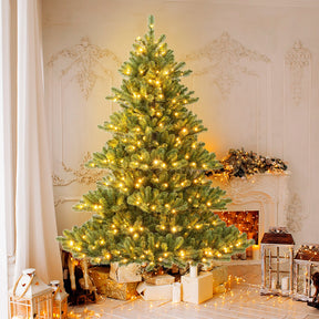 180 CM Pre-Lit Artificial Christmas Tree, Hinged Xmas Full Tree w/ 3 Color Temperatures, 7 Modes, 400 Warm White LED Lights