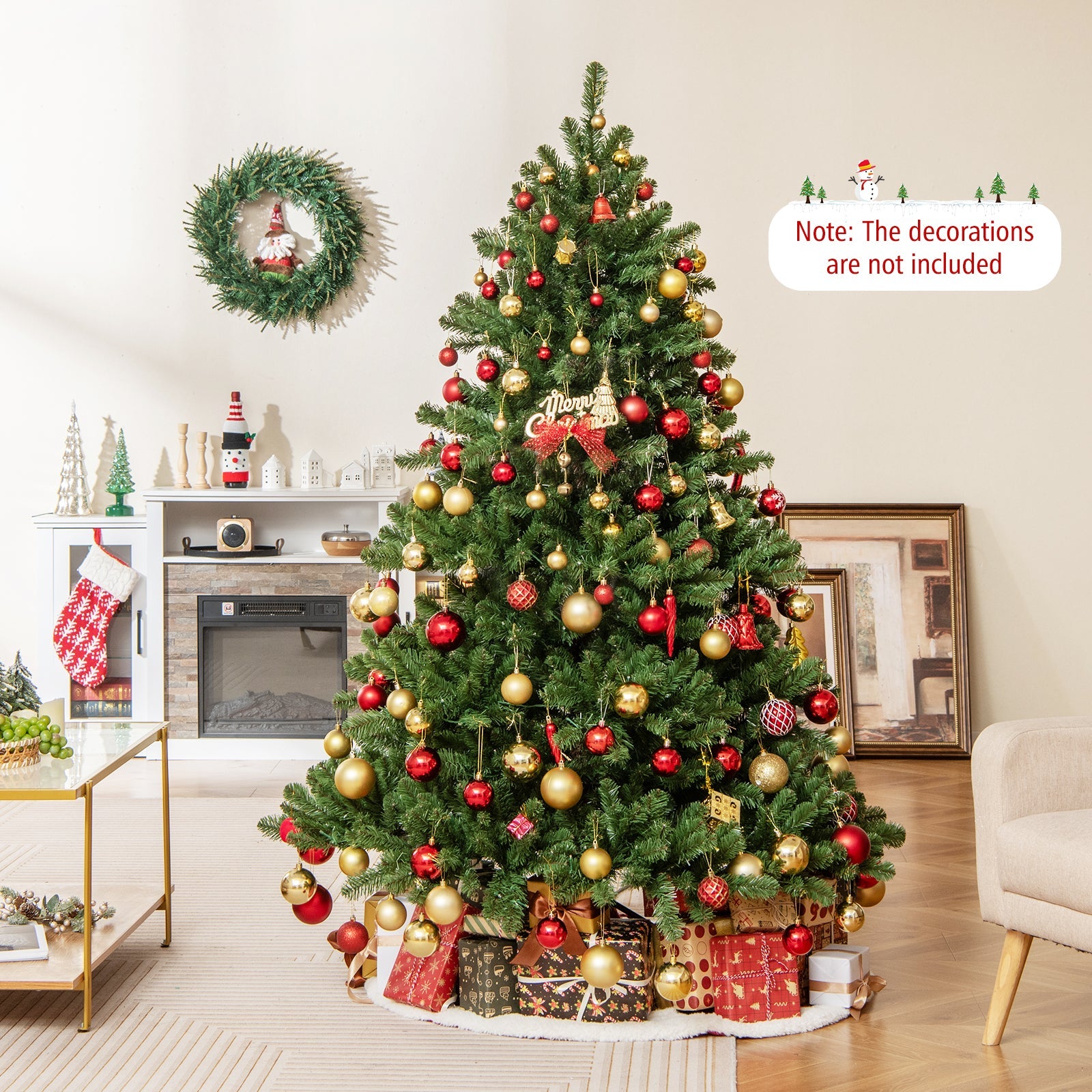 180 CM Pre-Lit Artificial Christmas Tree, Hinged Xmas Full Tree w/ 3 Color Temperatures, 7 Modes, 400 Warm White LED Lights