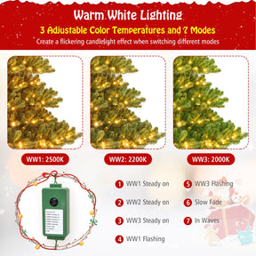180 CM Pre-Lit Artificial Christmas Tree, Hinged Xmas Full Tree w/ 3 Color Temperatures, 7 Modes, 400 Warm White LED Lights