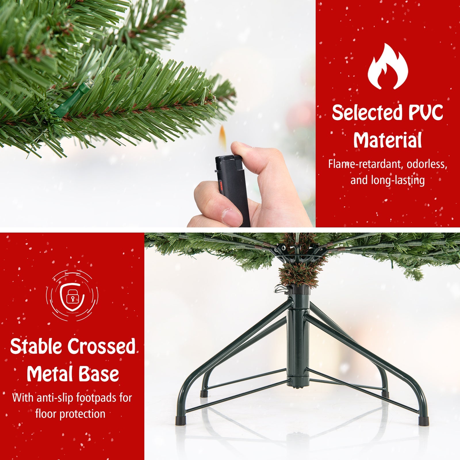 180 CM Pre-Lit Artificial Christmas Tree, Hinged Xmas Full Tree w/ 3 Color Temperatures, 7 Modes, 400 Warm White LED Lights