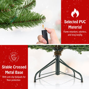 180 CM Pre-Lit Artificial Christmas Tree, Hinged Xmas Full Tree w/ 3 Color Temperatures, 7 Modes, 400 Warm White LED Lights