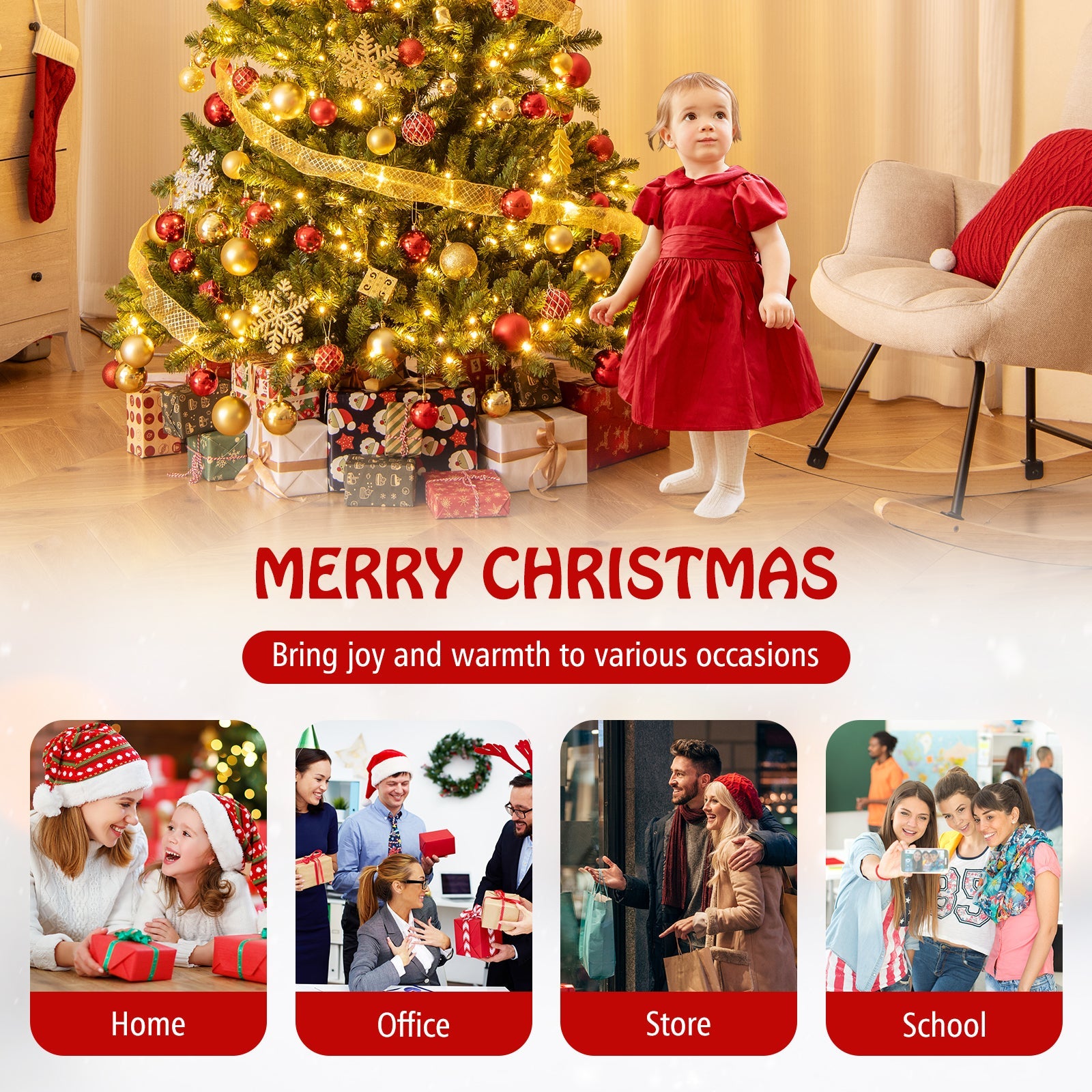 180 CM Pre-Lit Artificial Christmas Tree, Hinged Xmas Full Tree w/ 3 Color Temperatures, 7 Modes, 400 Warm White LED Lights