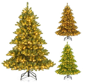 180 CM Pre-Lit Artificial Christmas Tree, Hinged Xmas Full Tree w/ 3 Color Temperatures, 7 Modes, 400 Warm White LED Lights