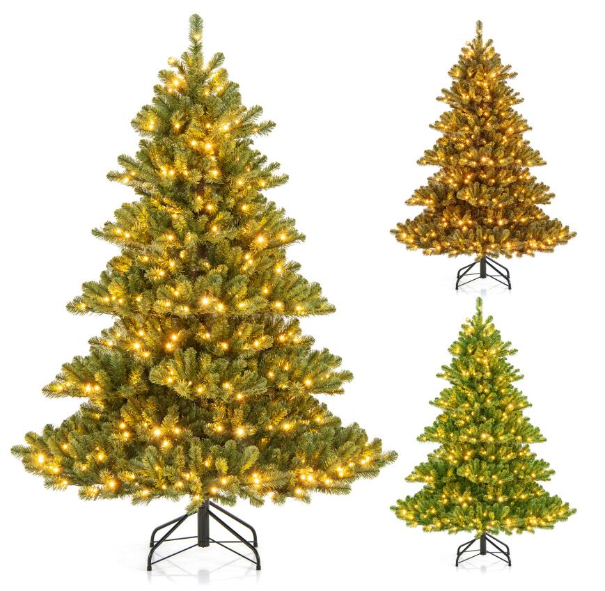 180 CM Pre-Lit Artificial Christmas Tree, Hinged Xmas Full Tree w/ 3 Color Temperatures, 7 Modes, 400 Warm White LED Lights