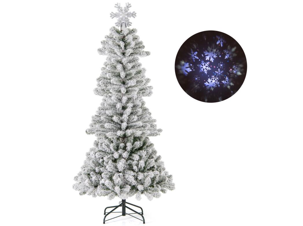 180 cm Artificial Xmas Tree, Flocked Christmas Tree with Lighted Snowflake Topper