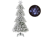 180 cm Artificial Xmas Tree, Flocked Christmas Tree with Lighted Snowflake Topper
