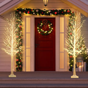210 CM LED Lighted White Twig Tree, Birch Tree w/ 1008 Steady on Lights &144 Twinkle Star Lights for Indoor Outdoor