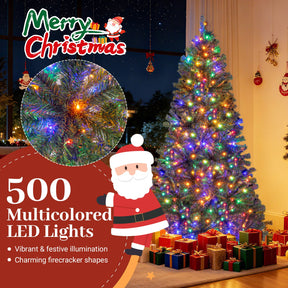 180/210 CM Pre-Lit Artificial Christmas Tree with Multicolored LED Lights and Foldable Metal Stand