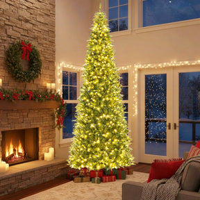 3.6M Tall Prelit Hinged Artificial Christmas Tree with 2517 PVC PE Branch Tips and 8 Expansion Screws