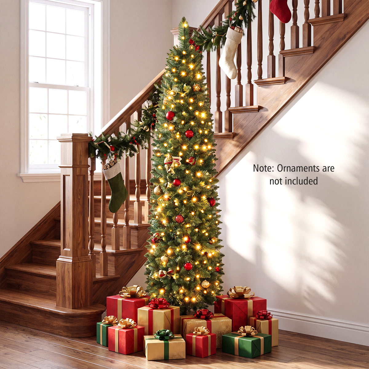 Hikidspace 1.5/1.8/2.1/2.4 M Pre-Lit Pencil Christmas Tree