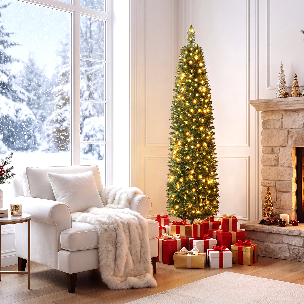 Hikidspace 1.5/1.8/2.1/2.4 M Pre-Lit Pencil Christmas Tree