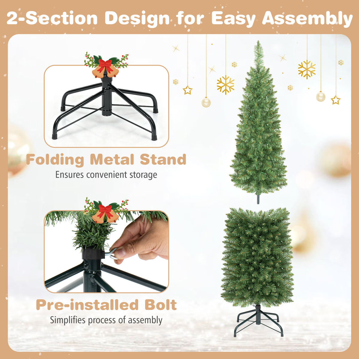 Hikidspace 1.5/1.8/2.1/2.4 M Pre-Lit Pencil Christmas Tree