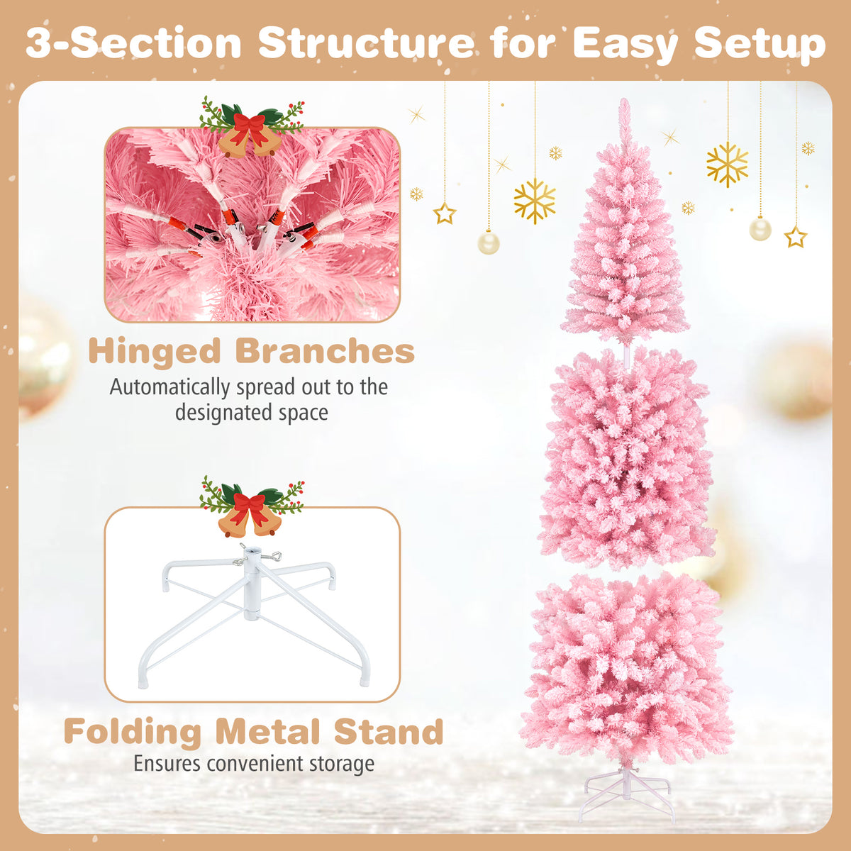 Hikidspace 2.1M Pre-Lit Artificial Hinged Christmas Tree with 8 Lighting Modes