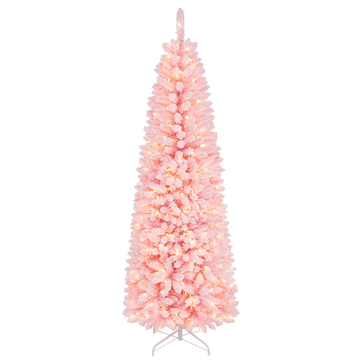 Hikidspace 2.1M Pre-Lit Artificial Hinged Christmas Tree with 8 Lighting Modes