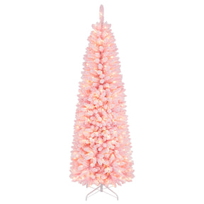 Hikidspace 2.1M Pre-Lit Artificial Hinged Christmas Tree with 8 Lighting Modes