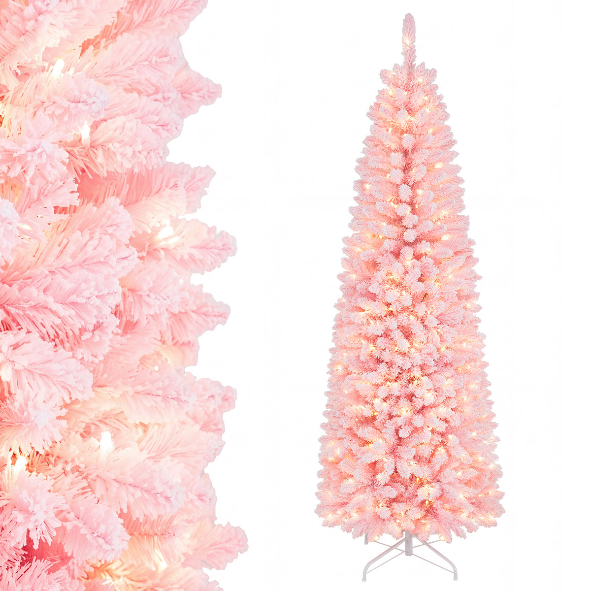 Hikidspace 2.1M Pre-Lit Artificial Hinged Christmas Tree with 8 Lighting Modes
