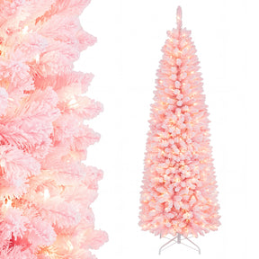 Hikidspace 2.1M Pre-Lit Artificial Hinged Christmas Tree with 8 Lighting Modes